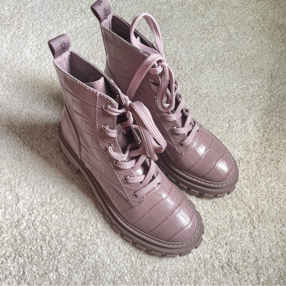 SCHUTZ lilac croc leather combat boot